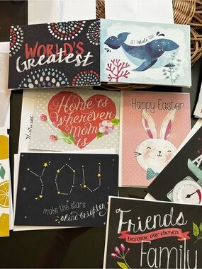 thirty-one Assorted Greeting Card Set — Black, Pink, Red, Blue, White